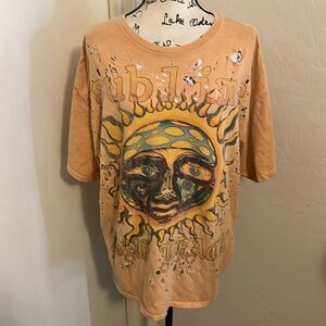 Sublime Band Distressed Ripped Holes Sun Graphic Shirt Music Concert Boho